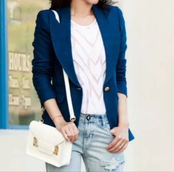 EUC Smythe women's single-breasted textured peak lapel blazer, royal blue size 6 - Picture 16 of 16